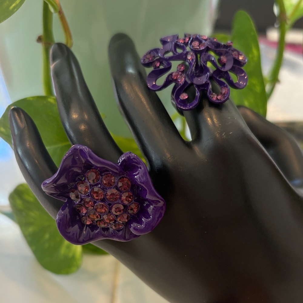 Purple Floral Rings Adjustable